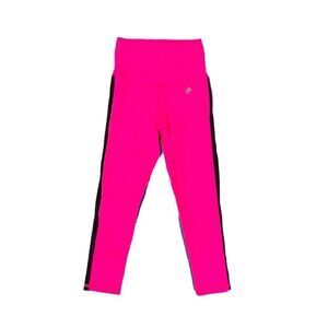 Bright pink high waist leggings w/ black stripe small